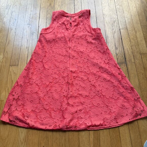 Donna Morgan Size 6 Coral Pink Sleeveless Tent Lace Overlay Trapeze Mini Dress - Picture 14 of 15